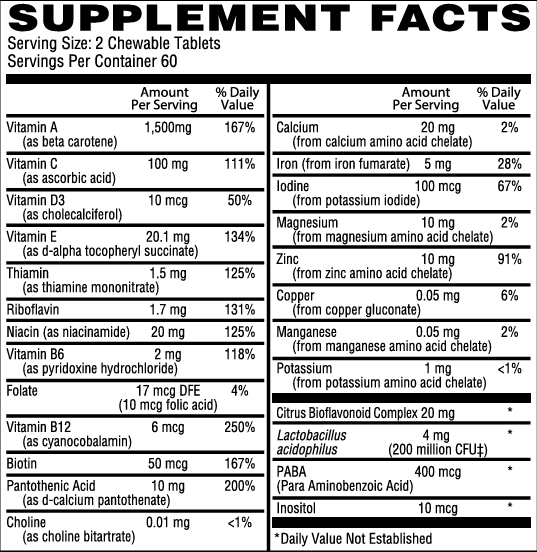 Chewable Kid’s Multivitamin with Acidophilus Tablets #120