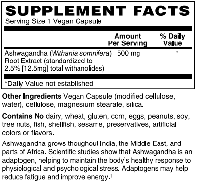 Ashwagandha Extract 500mg Capsules #60