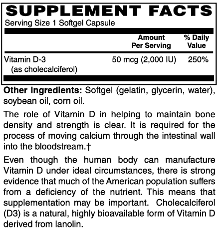 Vitamin D-3 2000 IU Softgels #100