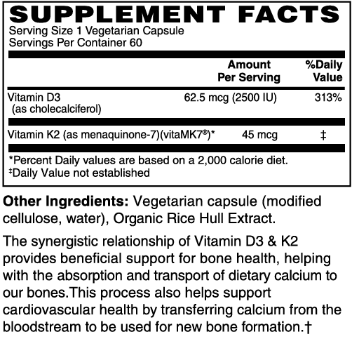 Vitamin D3 + K2 62.5/45mcg Capsules #60