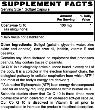 Coenzyme Q-10 (CoQ10) 100mg Softgels #30