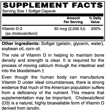 Vitamin D-3  2000 IU Softgels  #100